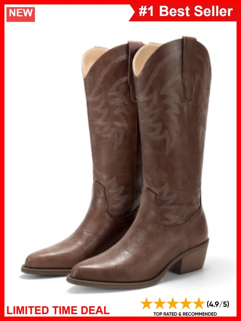 Faux Leather Cowboy Boots Pointed Toe Block Heel Embroidered Western
